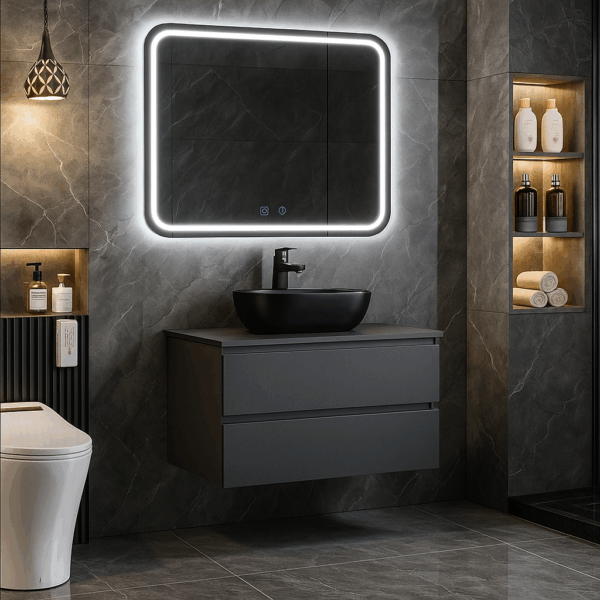 Massief hout badkamermeubel – Duurzaam en stijlvol 60cm zwart