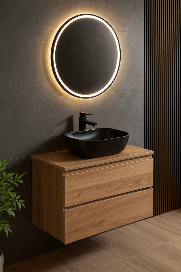 Luxe houten wastafelmeubel met keramische wasbak – 60 cm